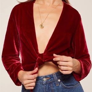 The Reformation Fez Velvet Tie Top In Crimson - Size Small
